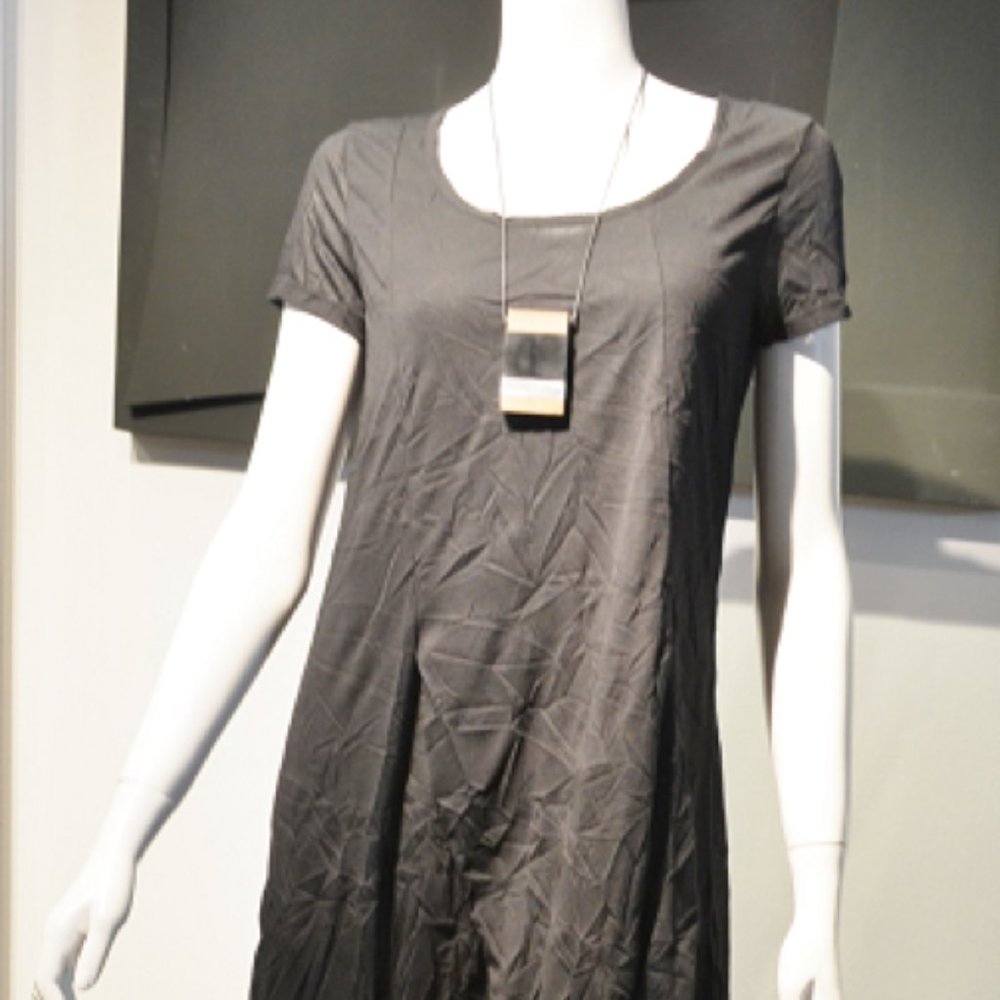 Crea Black Poly Airy Krinkle Skimmer Dress